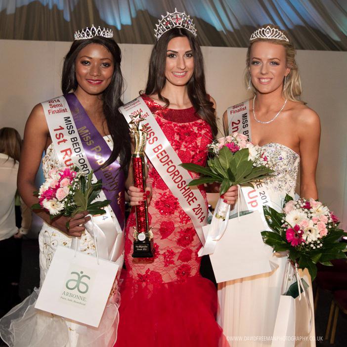 Miss Bedfordshire 2014 - (l-r) Mwaka Grace Silunyange, Jasmine Chavda, Megan Bayliss